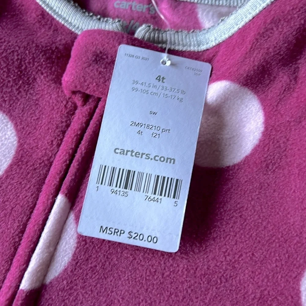 Carters Polka Dot Owl Fleece Footed Pajamas Magenta Pink Purple
